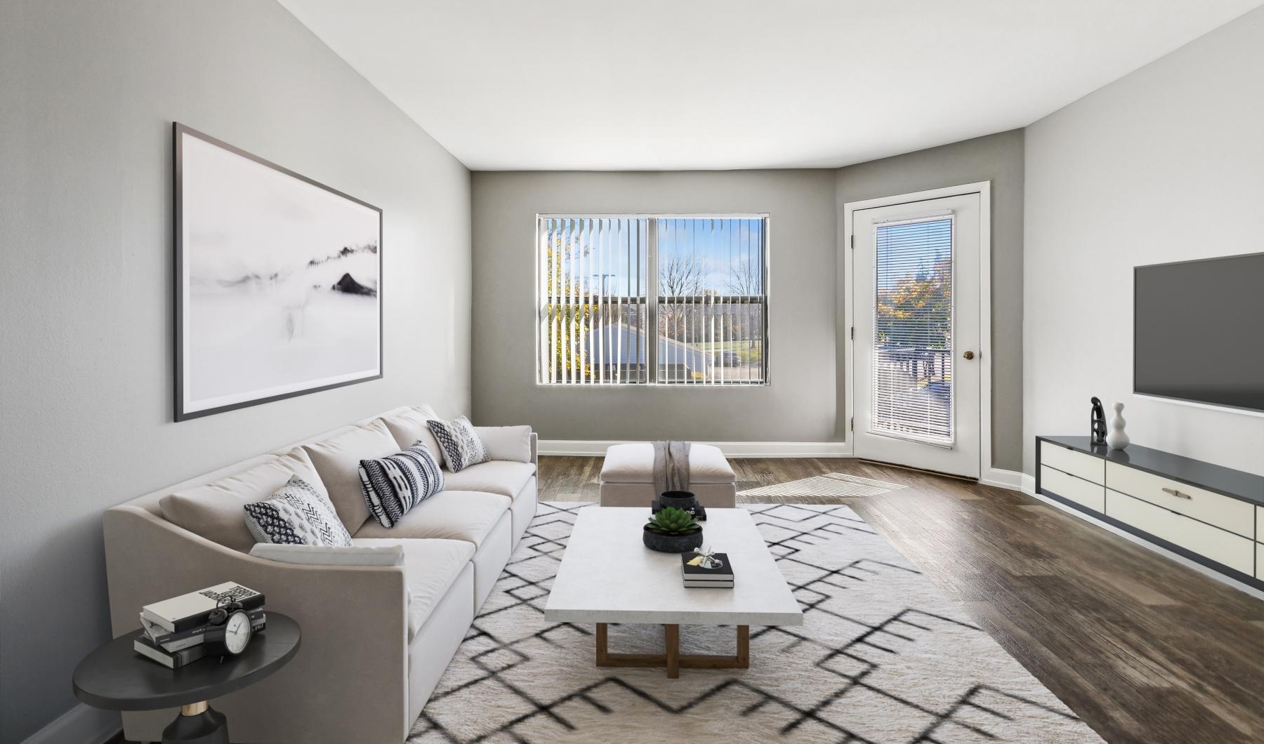 a living room with a couch and a coffee table
